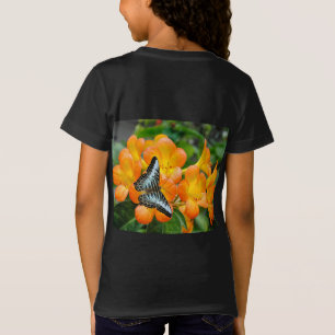 Blauer Schmetterling mit tropischem Rhododendron-T T-Shirt