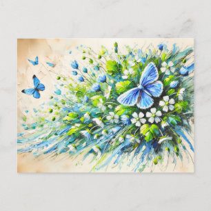 Blauer Schmetterling mit vergessenen Me-Not-Blume  Postkarte