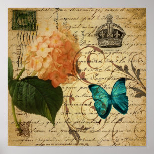 blauer Schmetterling Paris scripts französisches Poster