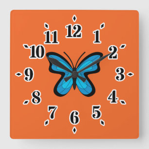 Blauer Schmetterling Quadratische Wanduhr