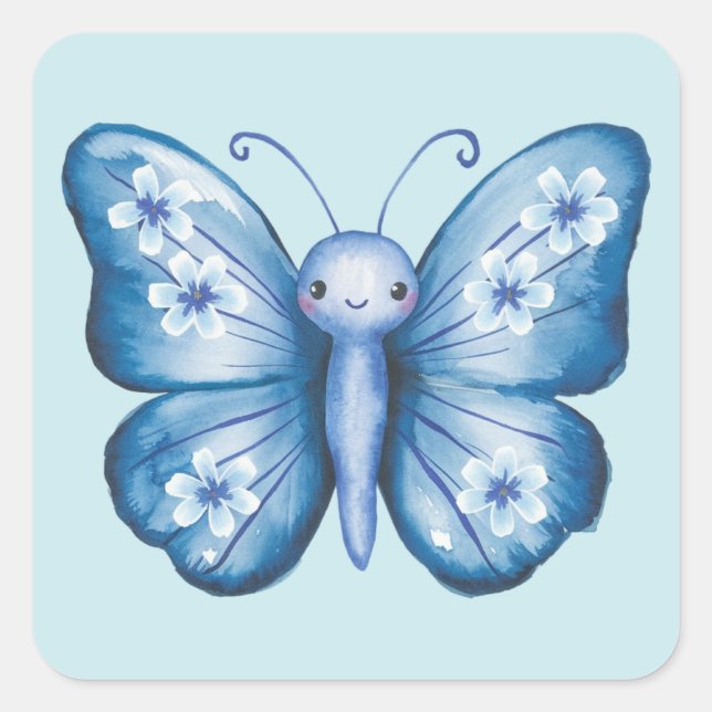 Blauer Schmetterling Quadratischer Aufkleber (Vorderseite)
