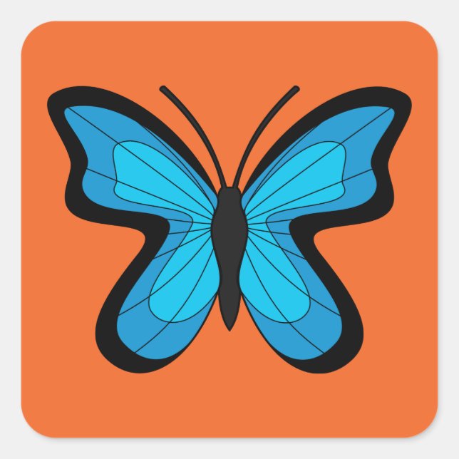 Blauer Schmetterling Quadratischer Aufkleber (Vorderseite)