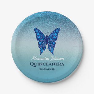 Blauer Schmetterling Quinceañera Pappteller