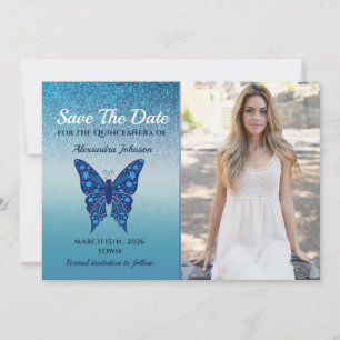 Blauer Schmetterling Quinceañera Save The Date