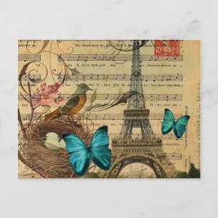 Blauer Schmetterling Robin-Vogelnest Paris Eiffelt Postkarte