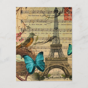 Blauer Schmetterling Robin-Vogelnest Paris Eiffelt Postkarte