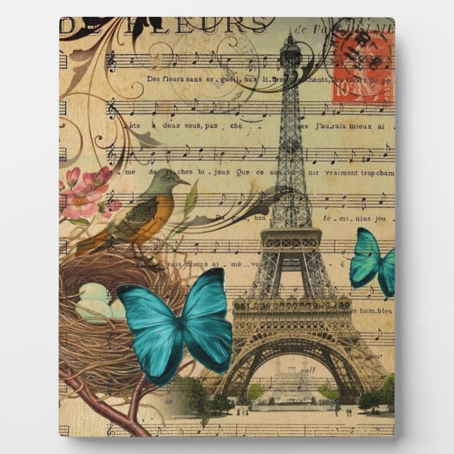 Blauer Schmetterling Robin Voice nest Paris Eiffel Fotoplatte (Vorderseite)