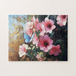 Blauer Schmetterling Rosa Blume Malerei