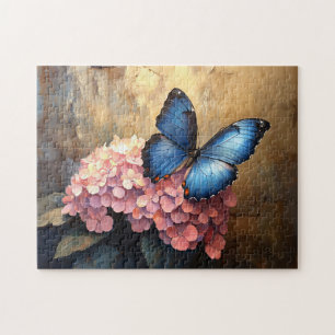 Blauer Schmetterling Rosa Blüten