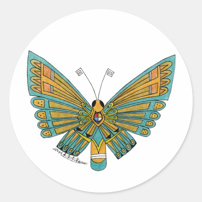 Blauer Schmetterling Runder Aufkleber (Vorderseite)