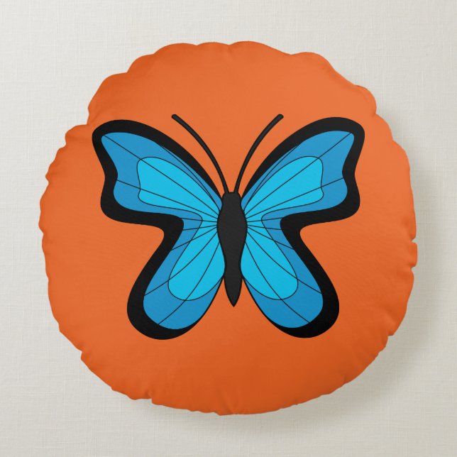 Blauer Schmetterling Rundes Kissen (Vorderseite)