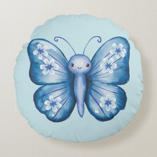 Blauer Schmetterling Rundes Kissen (Vorderseite)