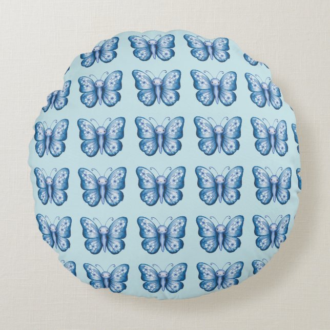 Blauer Schmetterling Rundes Kissen (Vorderseite)