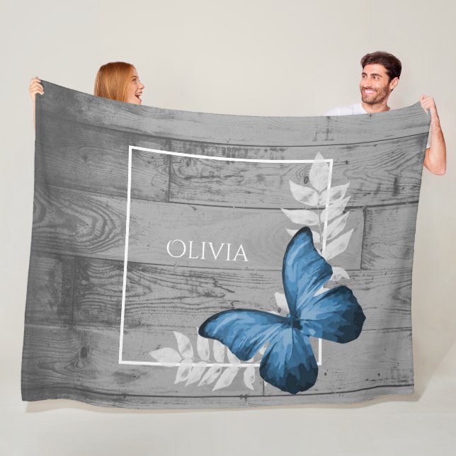 Blauer Schmetterling Rustikales Personalisiert Fle Fleecedecke (Beispiel)