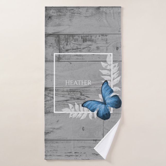 Blauer Schmetterling Rustikales Personalisiertes B Badhandtuch Set (Badehandtuch)
