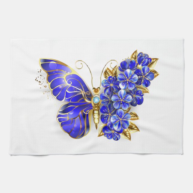 Blauer Schmetterling Saphir Geschirrtuch (Horizontal)