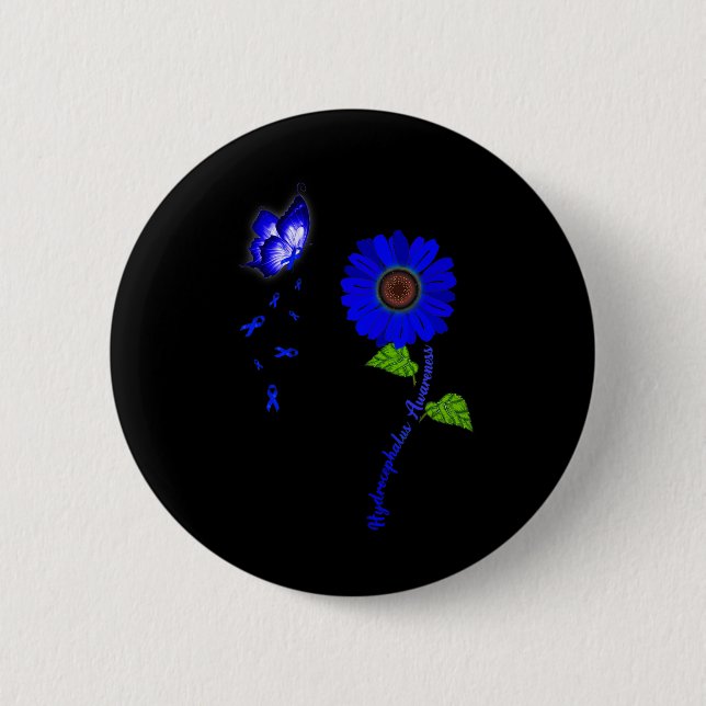Blauer Schmetterling Sonnenblume Band Button (Vorderseite)