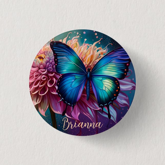 Blauer Schmetterling und der Dahlia Button (Vorderseite)