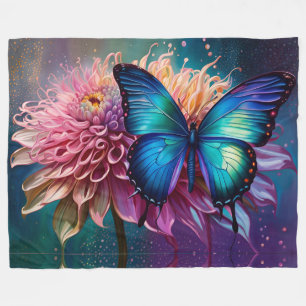 Blauer Schmetterling und der Dahlia Fleecedecke