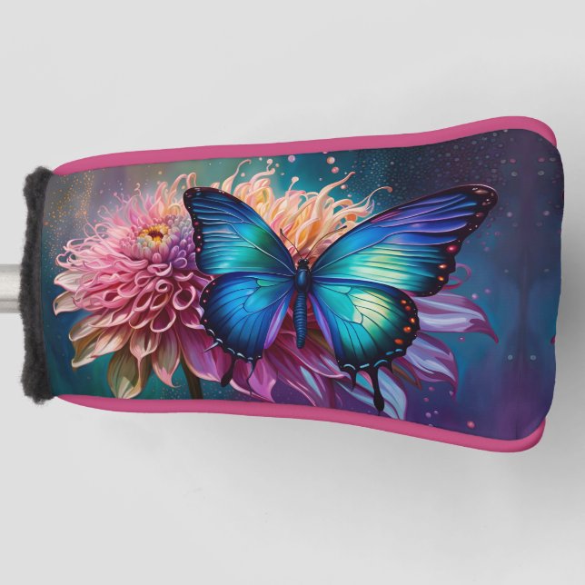 Blauer Schmetterling und der Dahlia Golf Headcover (Vorderseite)