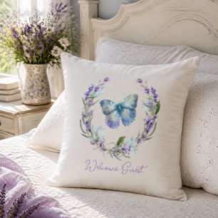 Blauer Schmetterling und Lavendel-Kranz-Kissen Kissen
