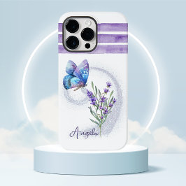 Blauer Schmetterling und Lavendel Personalisiert Case-Mate iPhone 14 Pro Max Hülle