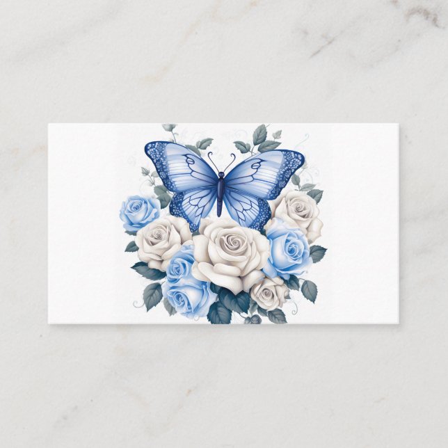 Blauer Schmetterling und Rose Visitenkarte (Vorderseite)
