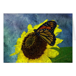 Blauer Schmetterling und Sonnenblume Hintergrund