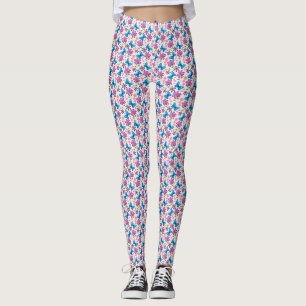 Blauer Schmetterling und violettes Blumenmuster Leggings