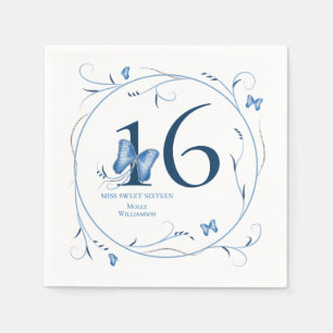 Blauer Schmetterling und Wirbel Süß 16 Serviette