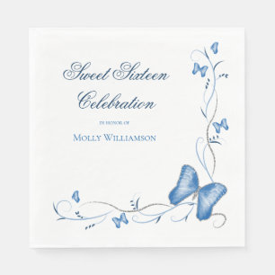 Blauer Schmetterling und Wirbel Süß 16 Serviette