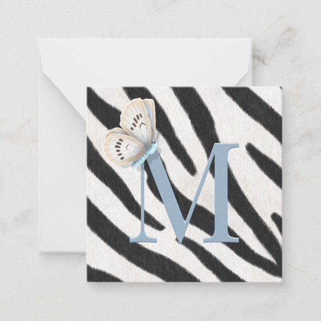 Blauer Schmetterling und Zebra Fur Bue Monogram ku Mitteilungskarte (Vorderseite)