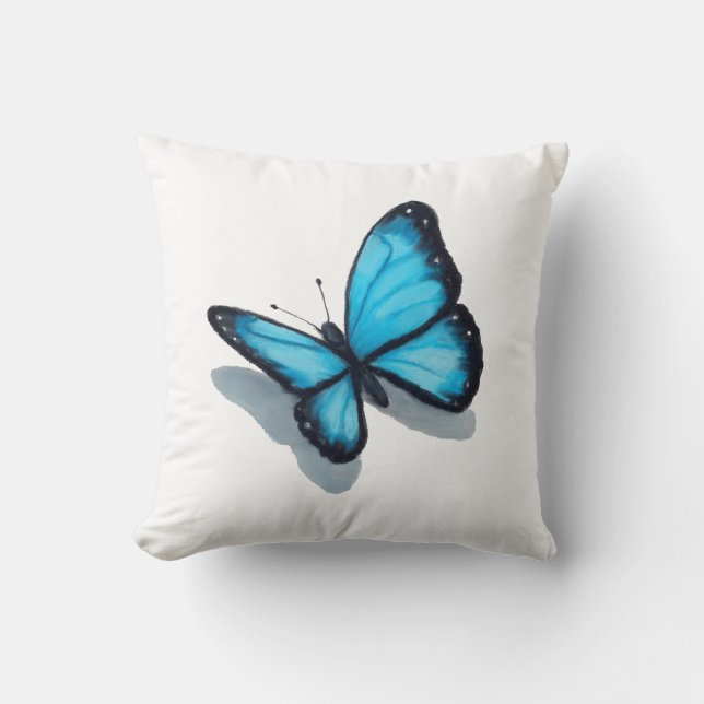 Blauer Schmetterling, zeichnender Farbbleistift, Kissen (Vorderseite)