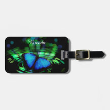 Blauer Schmetterlings-Gepäckanhänger mit Lederband