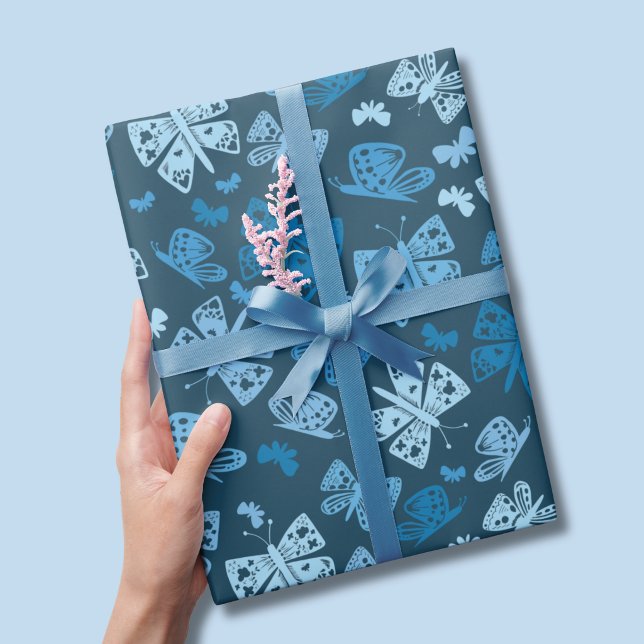 Blauer Schmetterlingsmuster Geschenkpapier (Blue butterfly pattern wrapping paper)