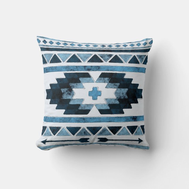 Blauer Schmutz-Azteke Stammes- Kissen (Vorderseite)