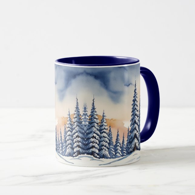 Blauer Schnee von der Modernen Weihnachtszeit Auro Tasse (VorderseiteRechts)