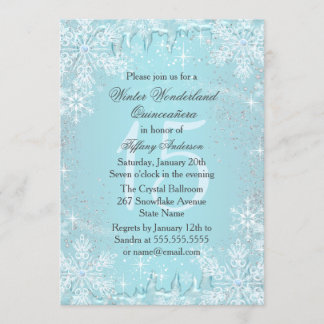 Blauer Schneeblumen-Winter-Wunderland-Quinceanera Einladung