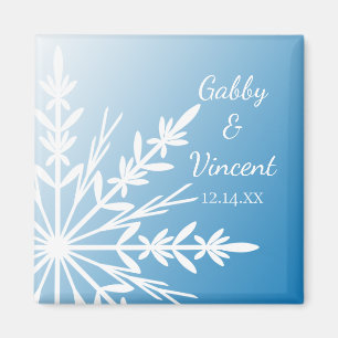Blauer Schneeflocke-Winter Save the Date Wedding Magnet