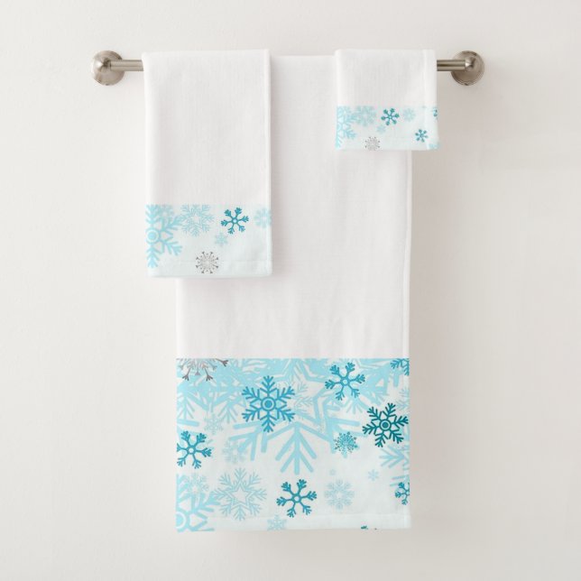 Blauer Schneeflocken Weiß Badetuch Set (Insitu)