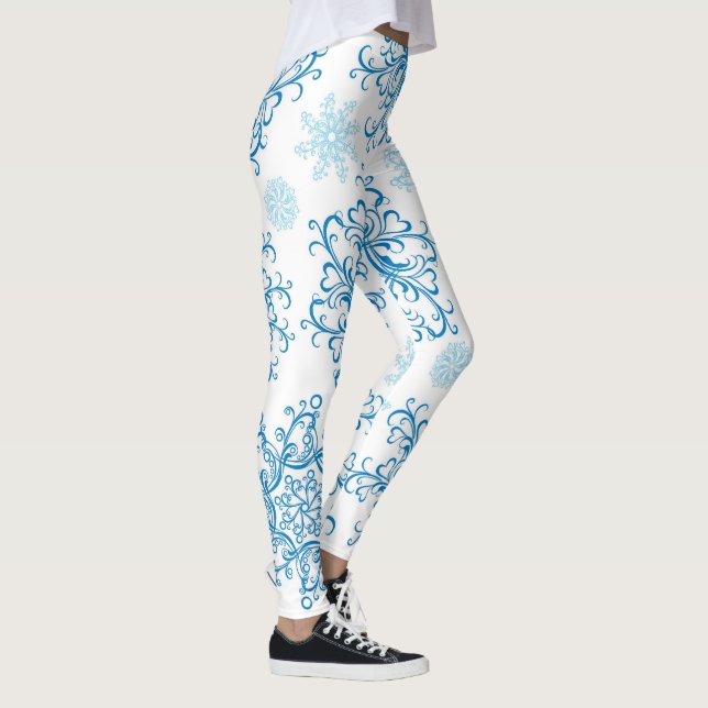 Blauer Schneeflockenmuster Leggings (Rechts)