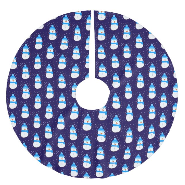 Blauer Schneemann in Flurry Polyester Weihnachtsbaumdecke (Vorderseite)