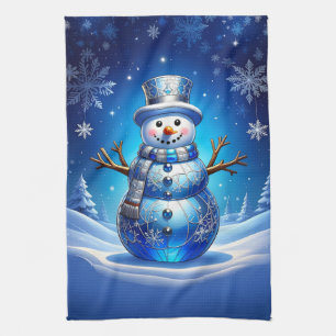 Blauer Schneemann-Schneeflocken-Feier Küchentuch