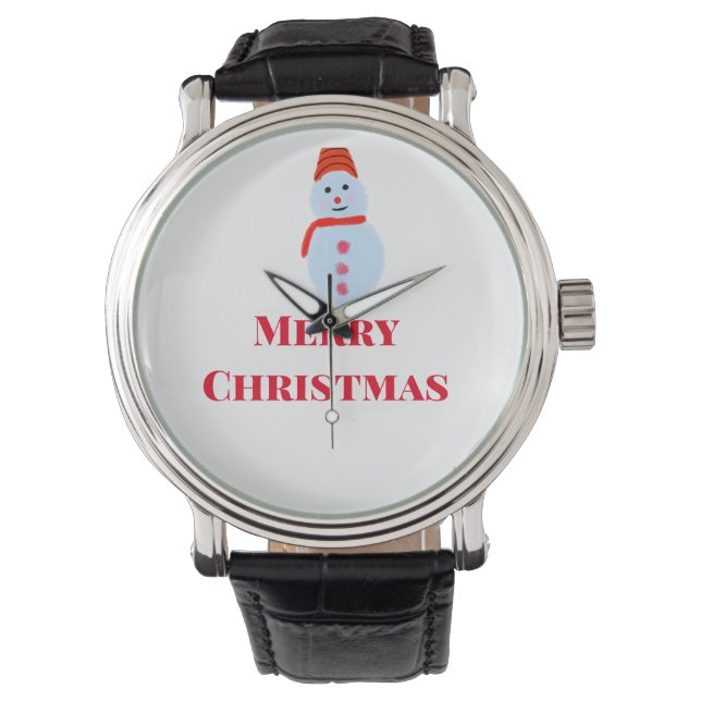 Blauer Schneemann Weihnachten Weihnachten hinzufüg Armbanduhr (Vorderseite)