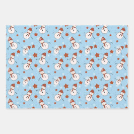 Blauer Schneemann Weihnachtspapier Geschenkpapier Set