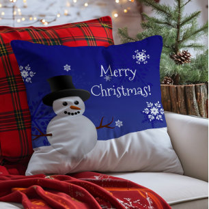 Blauer Schneemann Winterlandschaft Weihnachten Kis Kissen