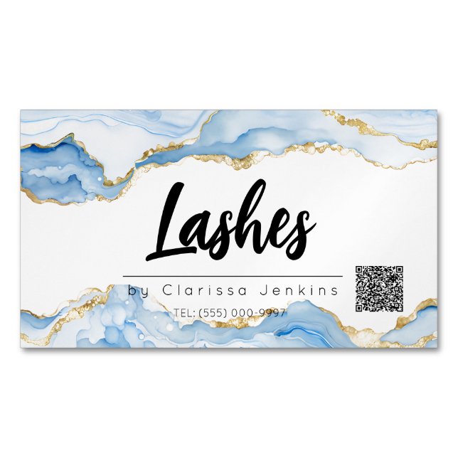 Blauer Schnitt Moderne Lash Extensions Schönheit Magnetische Visitenkarte (Vorderseite)