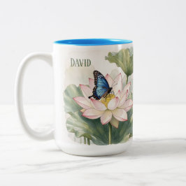 Blauer Schwalbenschwanz Schmetterling Mit Lotusblu Zweifarbige Tasse