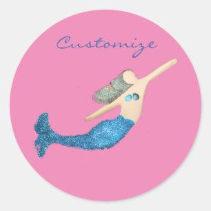 Blauer Schwanz Mermaid Schwimmbad Thunder_Cove Runder Aufkleber