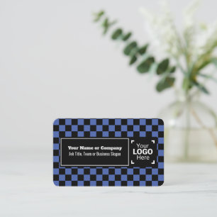 Blauer / schwarz karierter eigener Text, QR, Logo Visitenkarte